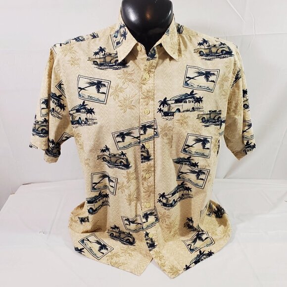 Kocal Men’s Island Hawaiian VTG Cars Print Button Down Cotton Shirt – Size Large - Picture 4 of 13